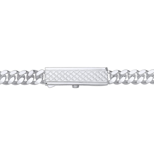 Mens Silver  Rectangular Bar Buckle Curb Chain Bracelet 9mm 8.5" - GVB575