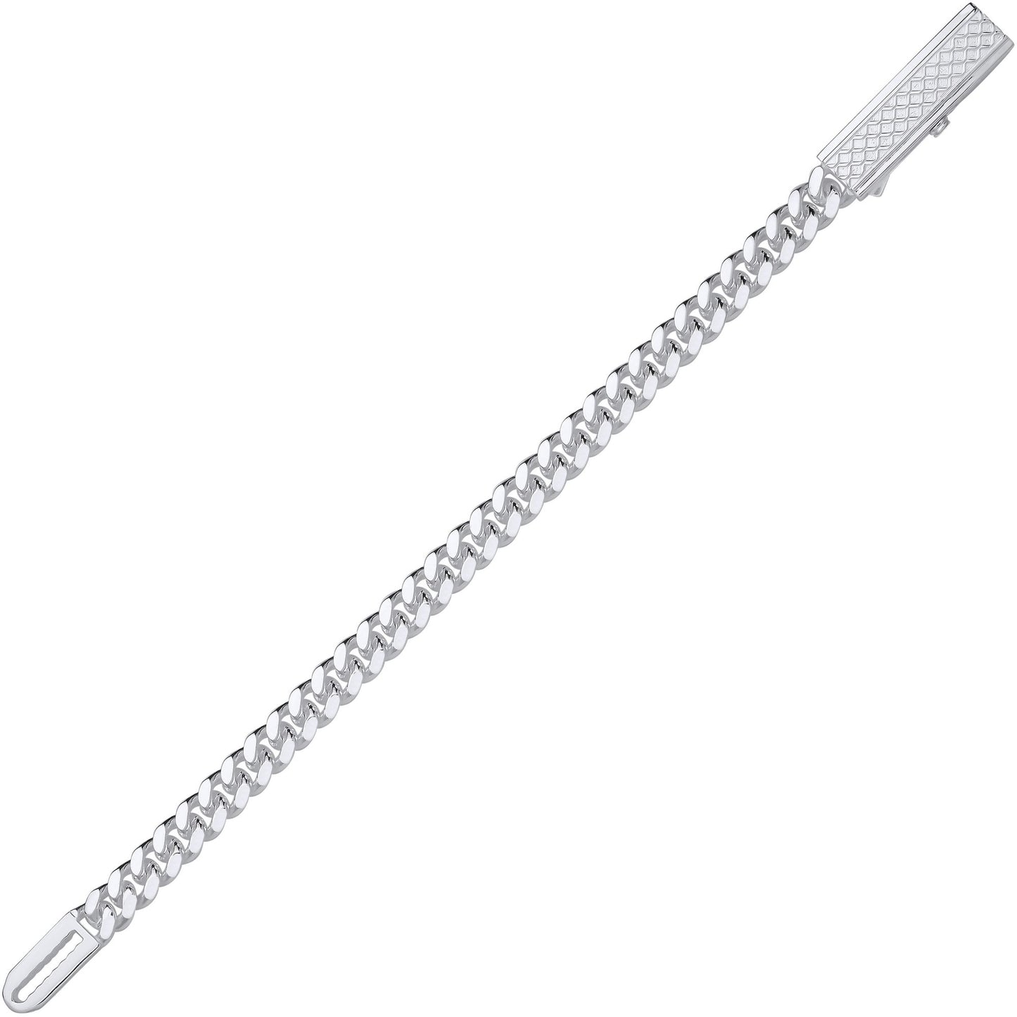 Mens Silver  Rectangular Bar Buckle Curb Chain Bracelet 9mm 8.5" - GVB576