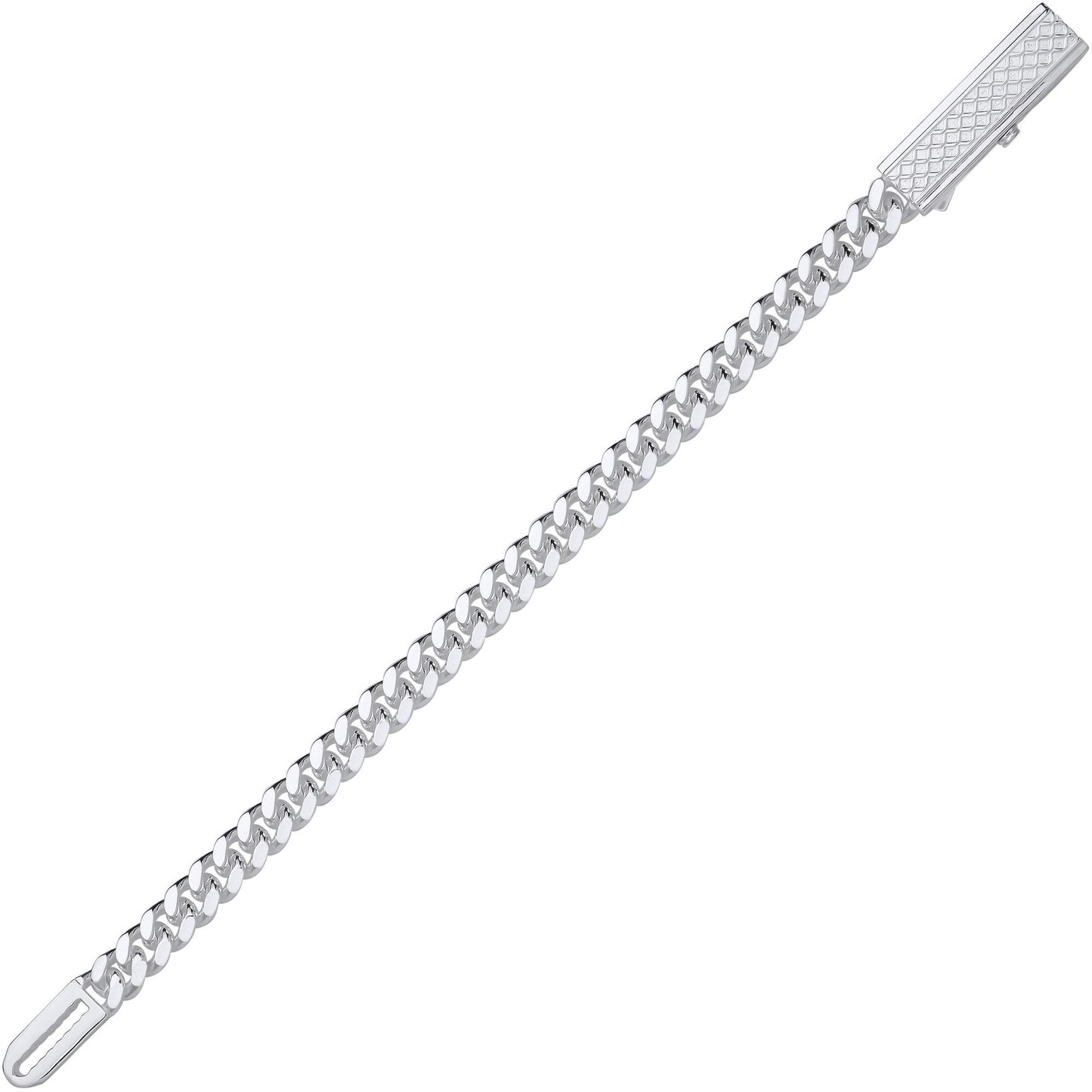 Mens Silver  Rectangular Bar Buckle Curb Chain Bracelet 9mm 8.5" - GVB576