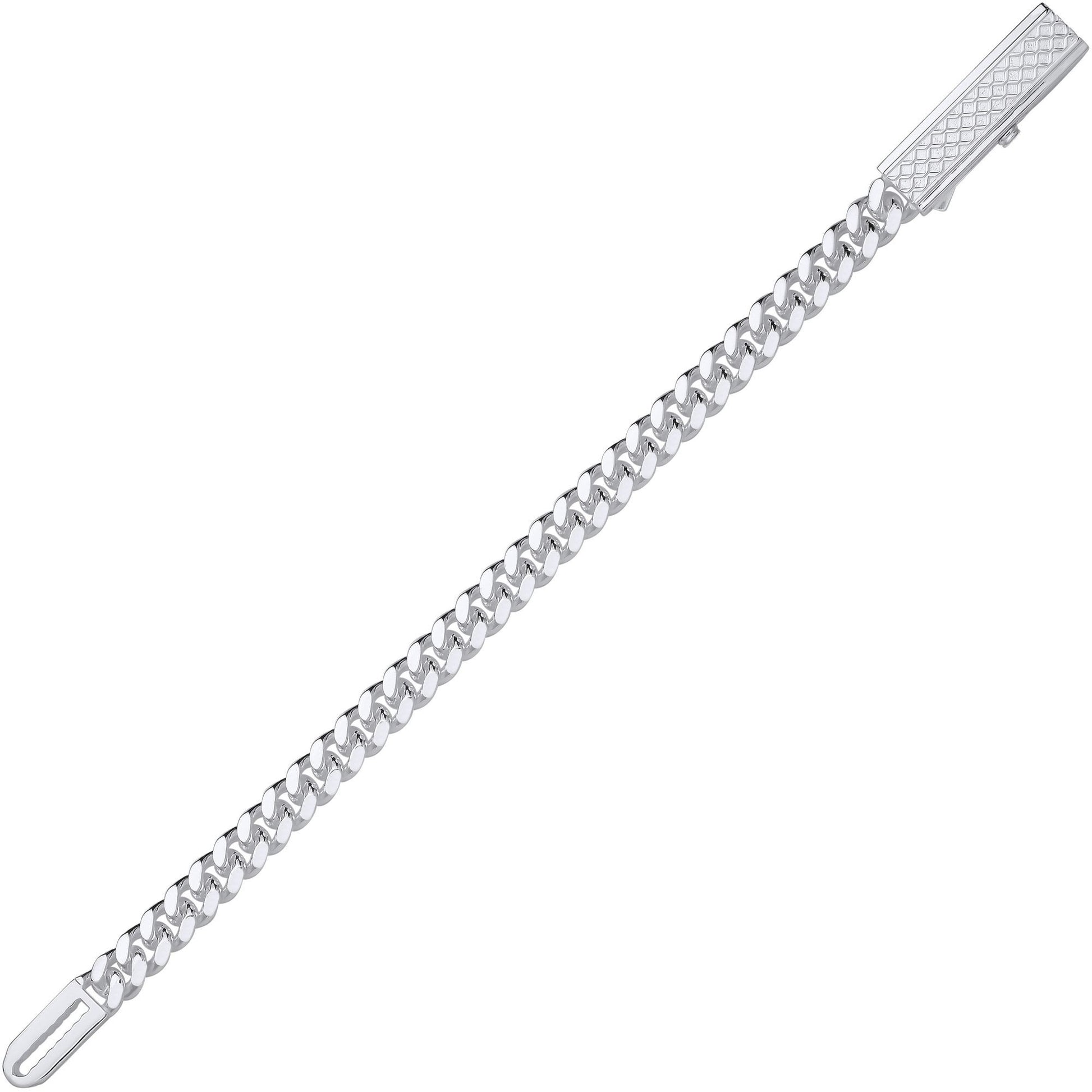 Mens Silver  Rectangular Bar Buckle Curb Chain Bracelet 9mm 8.5" - GVB576