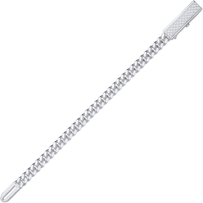 Mens Silver  Rectangular Bar Buckle Curb Chain Bracelet 9mm 8.5" - GVB576