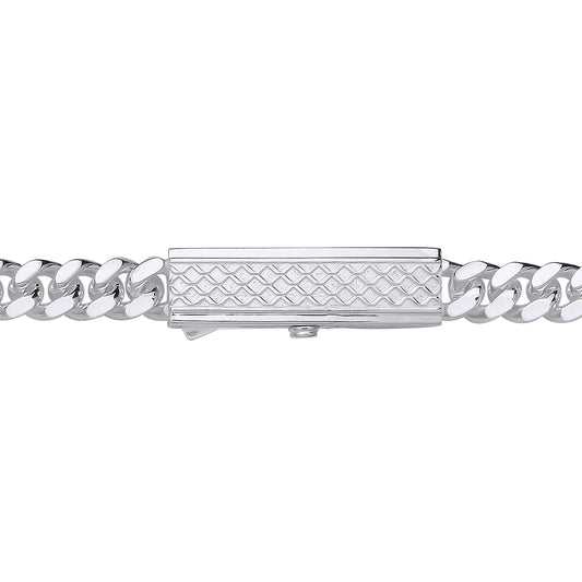 Mens Silver  Rectangular Bar Buckle Curb Chain Bracelet 9mm 8.5" - GVB576