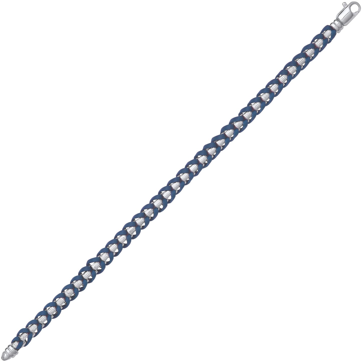Mens Sterling Silver  Leather Plaited Chain Bracelet 7mm 8.5 inch - GVB579