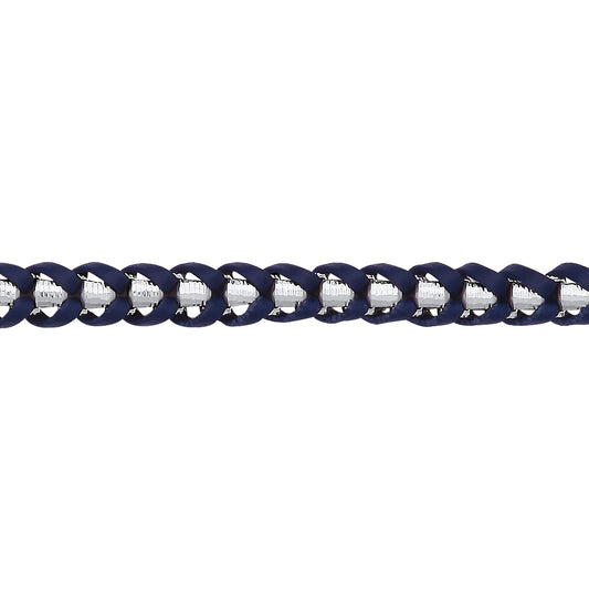 Mens Silver  Leather Plaited Chain Bracelet - GVB579