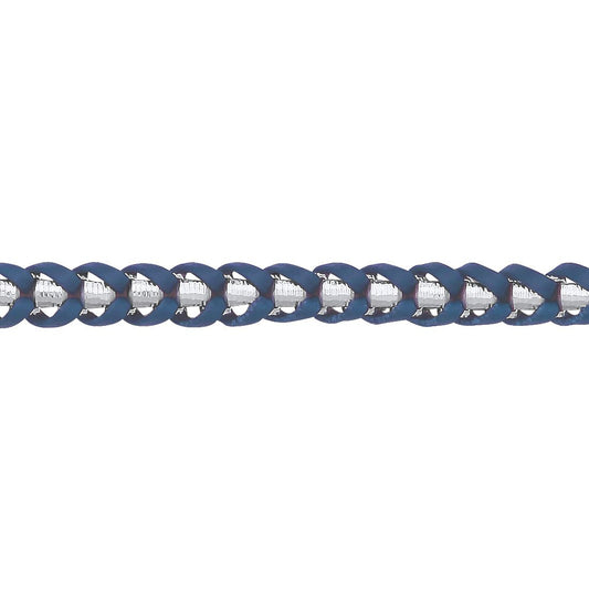 Mens Sterling Silver  Leather Plaited Chain Bracelet 7mm 8.5 inch - GVB579