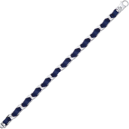 Mens Silver  Leather Ribbon Square Curb Chain Bracelet 8mm 8.5" - GVB580