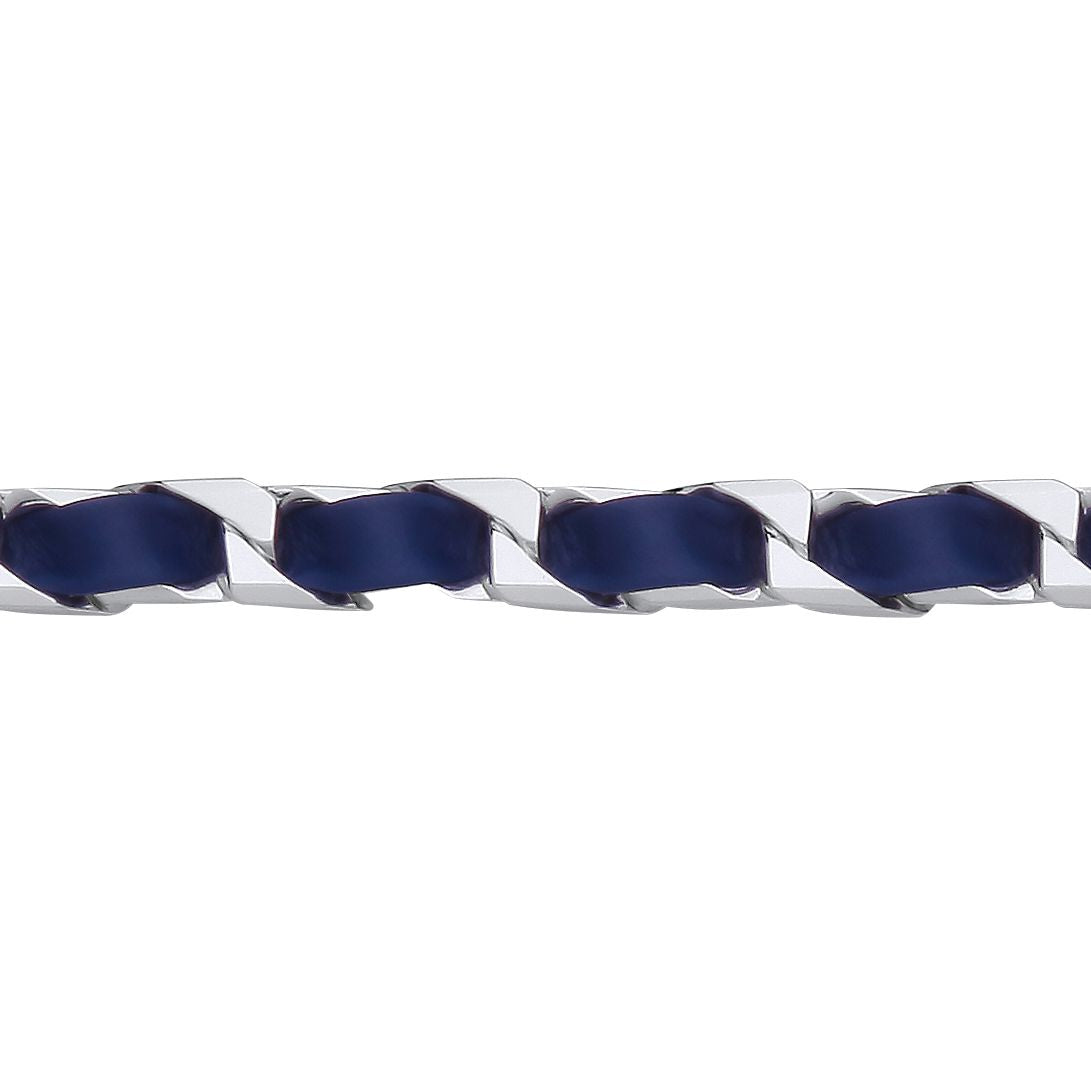 Mens Silver  Leather Ribbon Square Curb Chain Bracelet 8mm 8.5" - GVB580