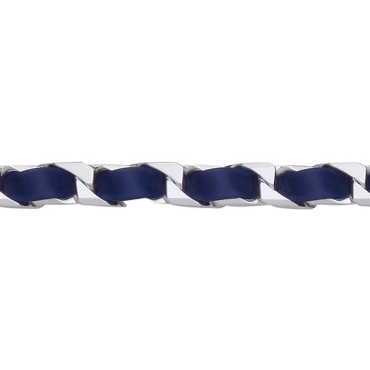 Mens Silver  Leather Ribbon Square Curb Chain Bracelet 8mm 8.5" - GVB580