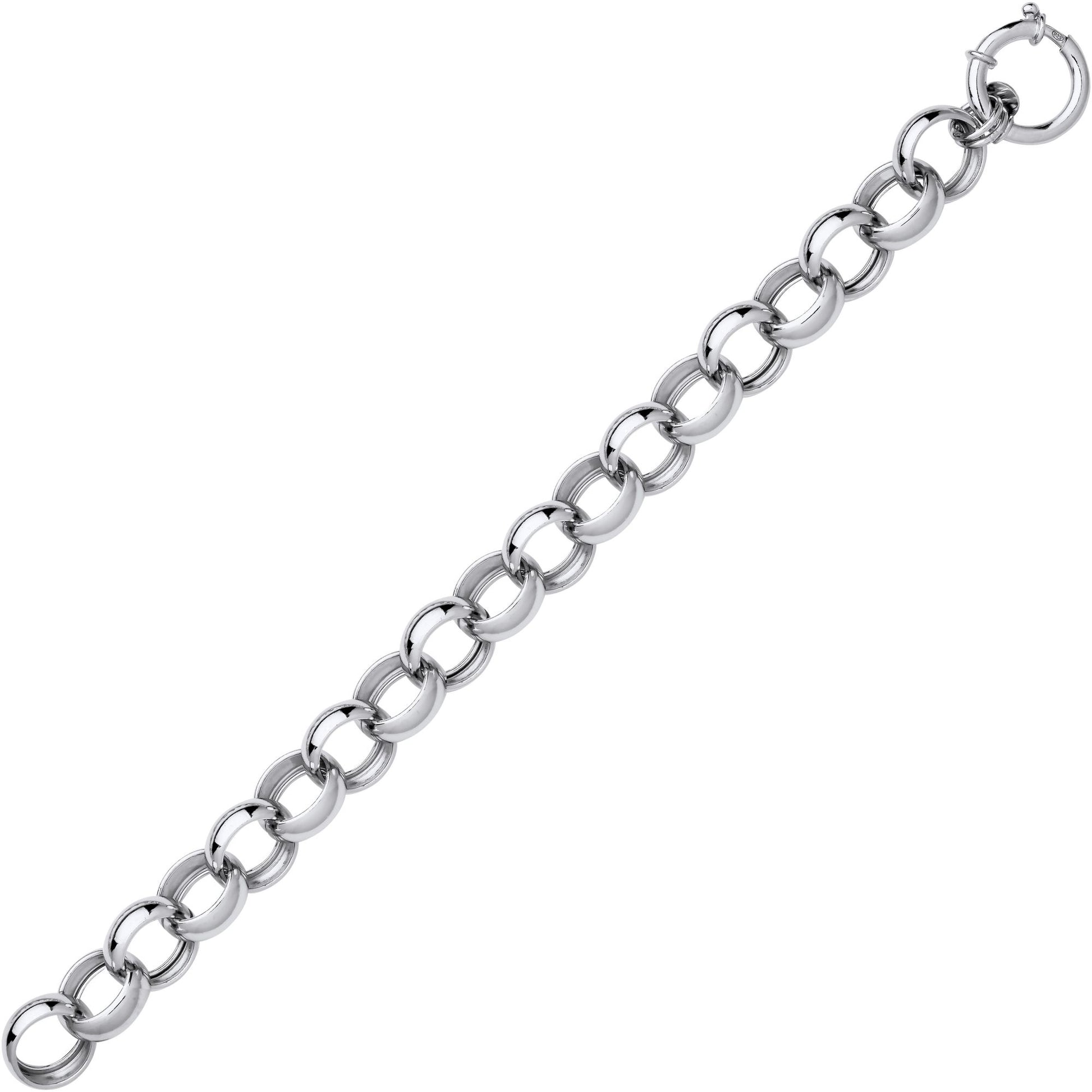925 Silver  Chunky Round Link Belcher Chain Bracelet 15mm 8.5 inch - GVB582