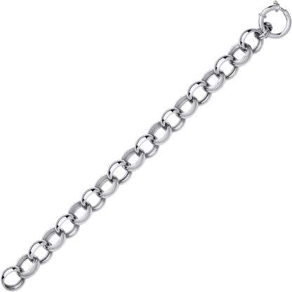 925 Silver  Chunky Round Link Belcher Chain Bracelet 15mm 8.5 inch - GVB582