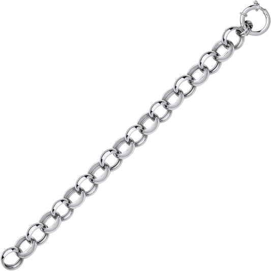 925 Silver  Chunky Round Link Belcher Chain Bracelet 15mm 8.5 inch - GVB582