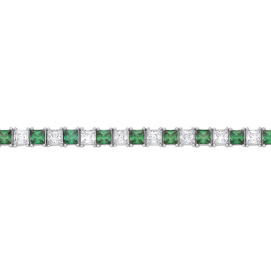 Silver  Green Princess CZ Eternity Tennis Bracelet 3mm 7" - GVB586EM