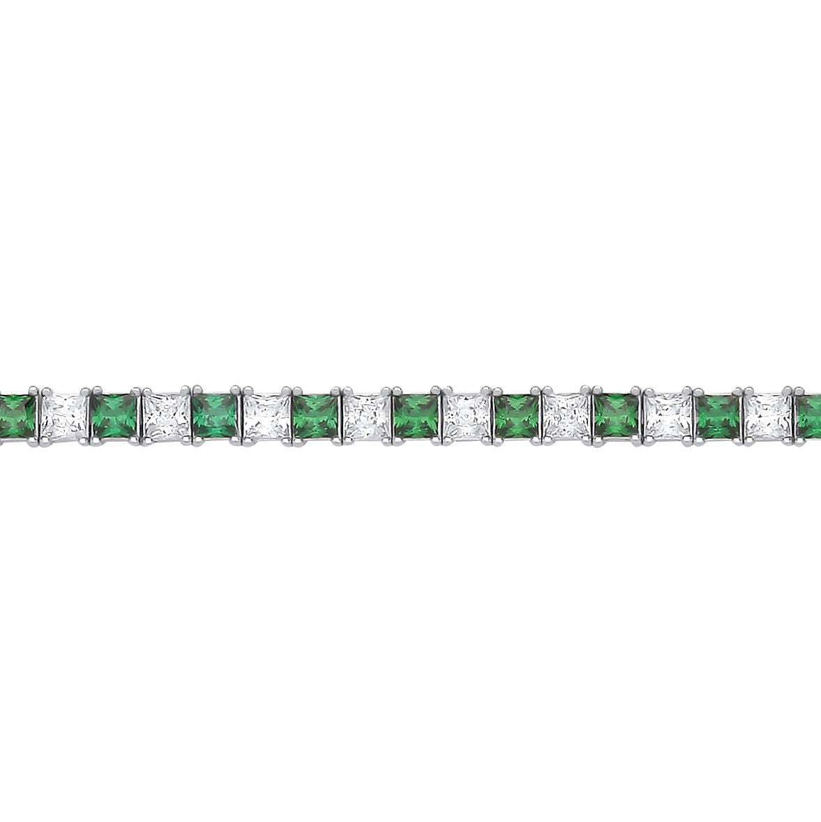 Silver  Green Princess CZ Eternity Tennis Bracelet 3mm 7" - GVB586EM