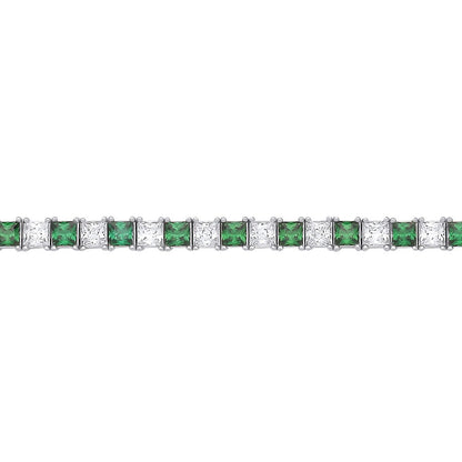 Silver  Green Princess CZ Eternity Tennis Bracelet 3mm 7" - GVB586EM