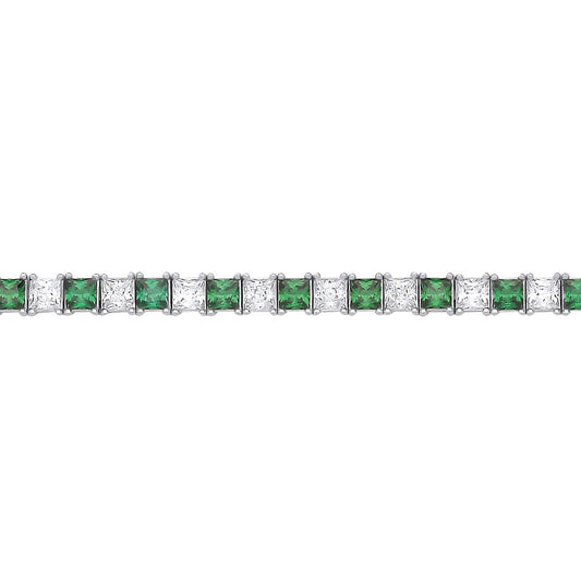 Silver  Green Princess CZ Eternity Tennis Bracelet 3mm 7" - GVB586EM