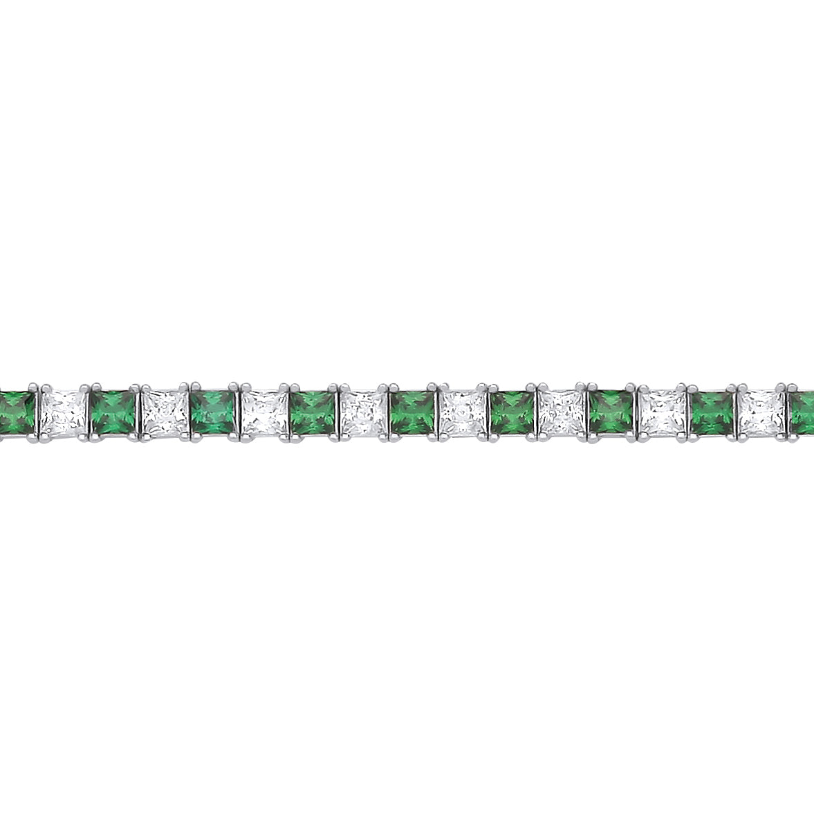 Silver  Green Princess CZ Eternity Tennis Bracelet 3mm 7" - GVB586EM