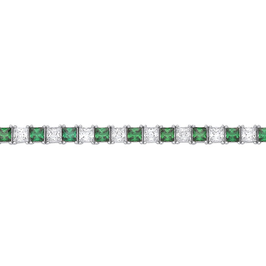 Silver  Green Princess CZ Eternity Tennis Bracelet 3mm 7" - GVB586EM