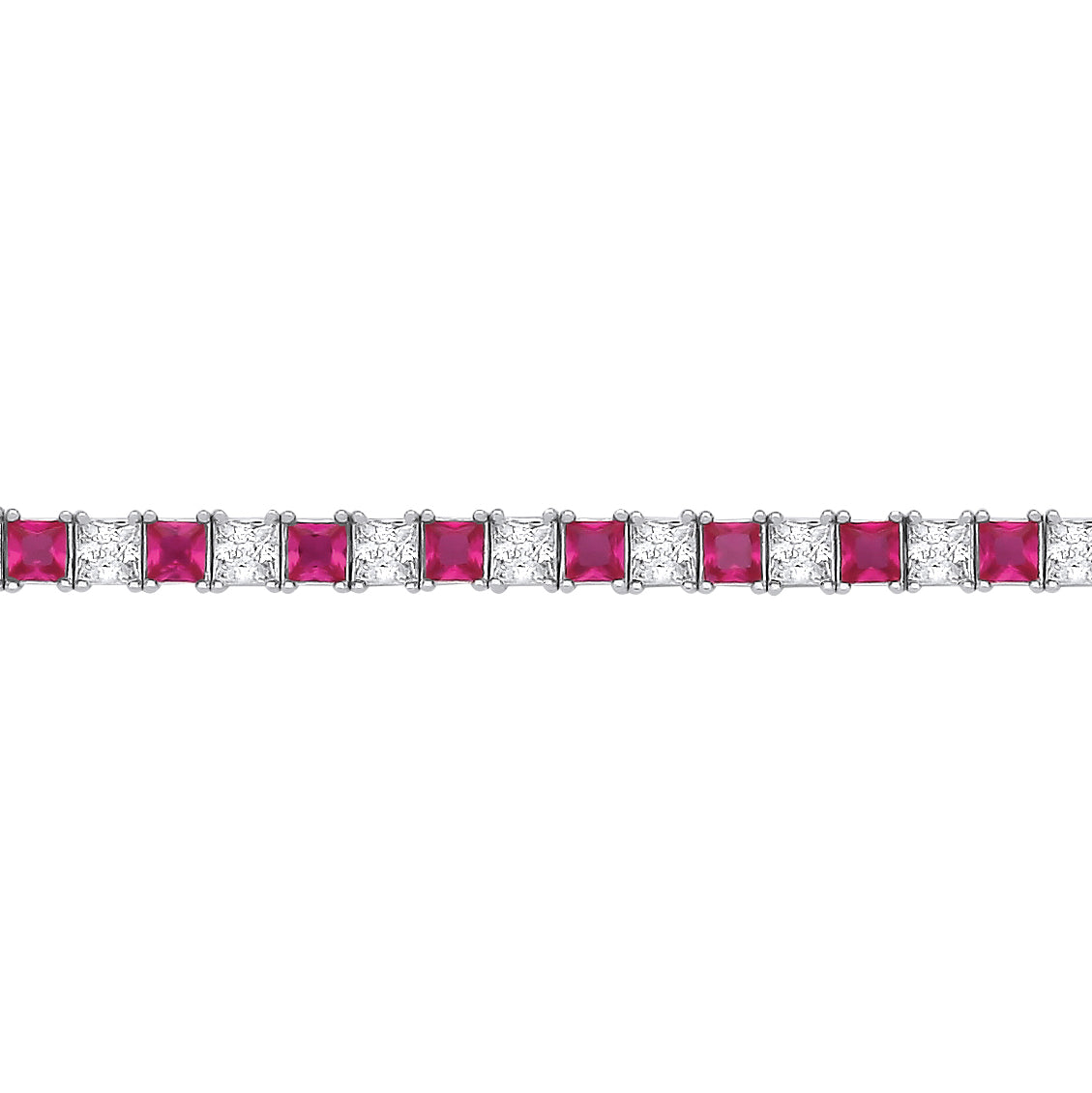 Silver  Red Princess CZ Eternity Tennis Bracelet 3mm 7" - GVB586RU