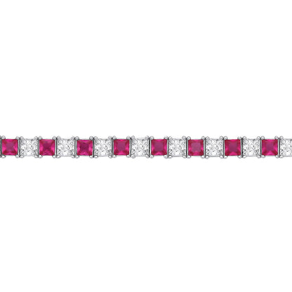 Silver  Red Princess CZ Eternity Tennis Bracelet 3mm 7" - GVB586RU