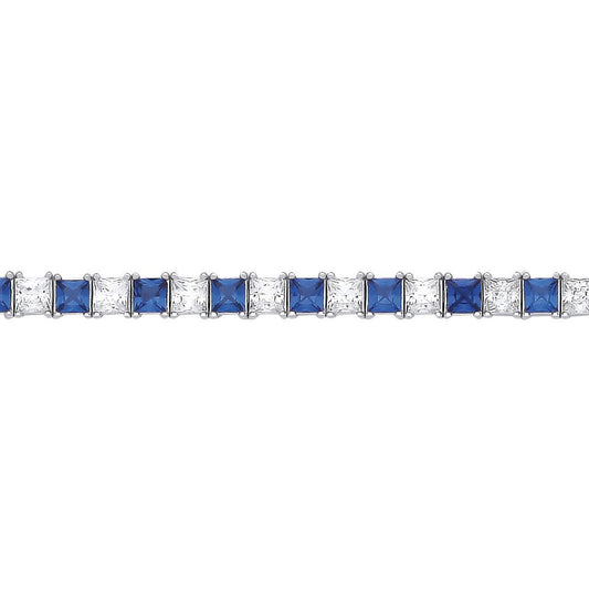 Silver  Blue Princess CZ Eternity Tennis Bracelet 3mm 7" - GVB586SAP