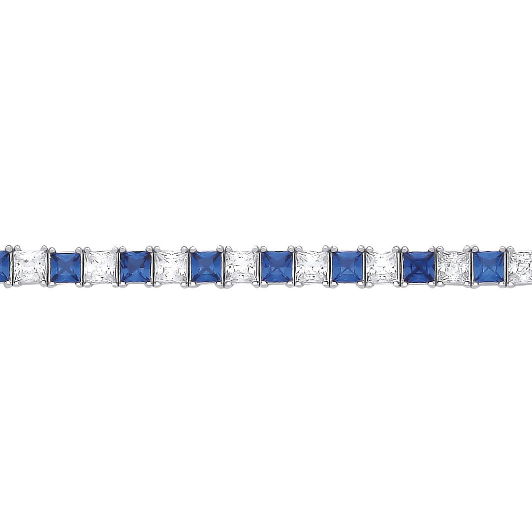 Silver  Blue Princess CZ Eternity Tennis Bracelet 3mm 7" - GVB586SAP