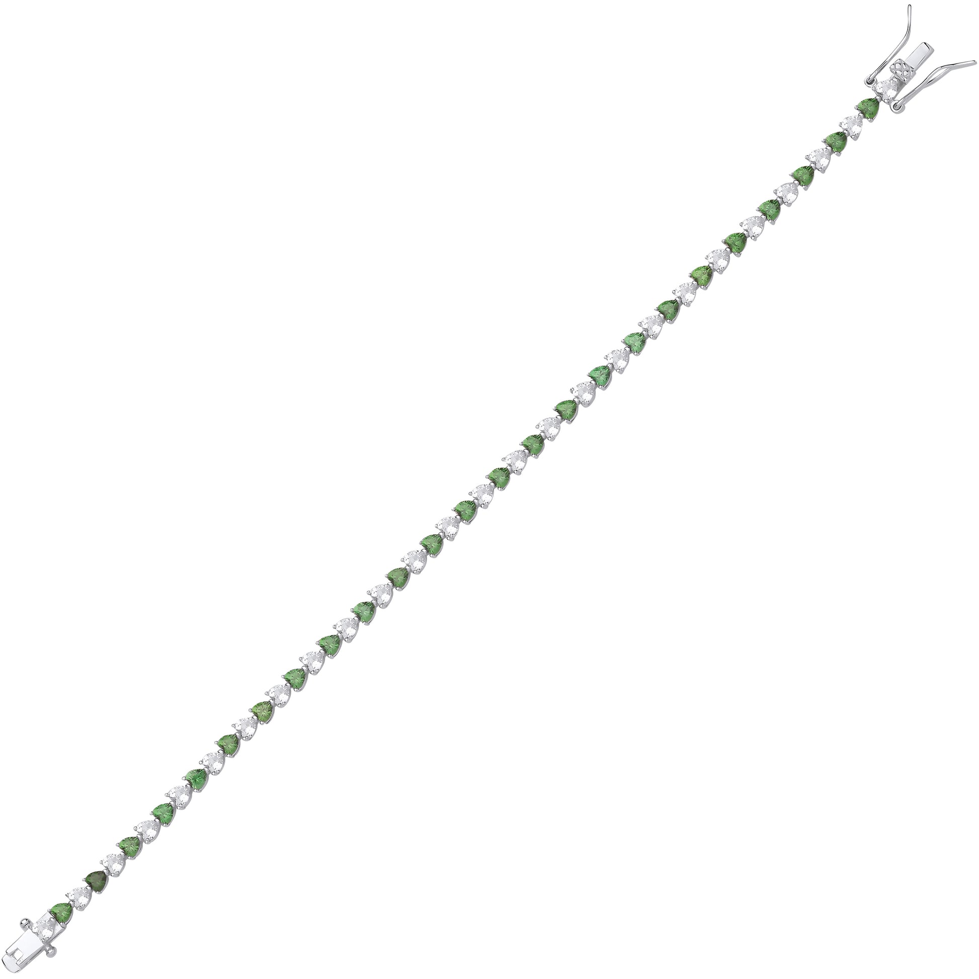 Silver  Green Heart CZ Eternity Tennis Bracelet 3mm 7.5" - GVB587EM