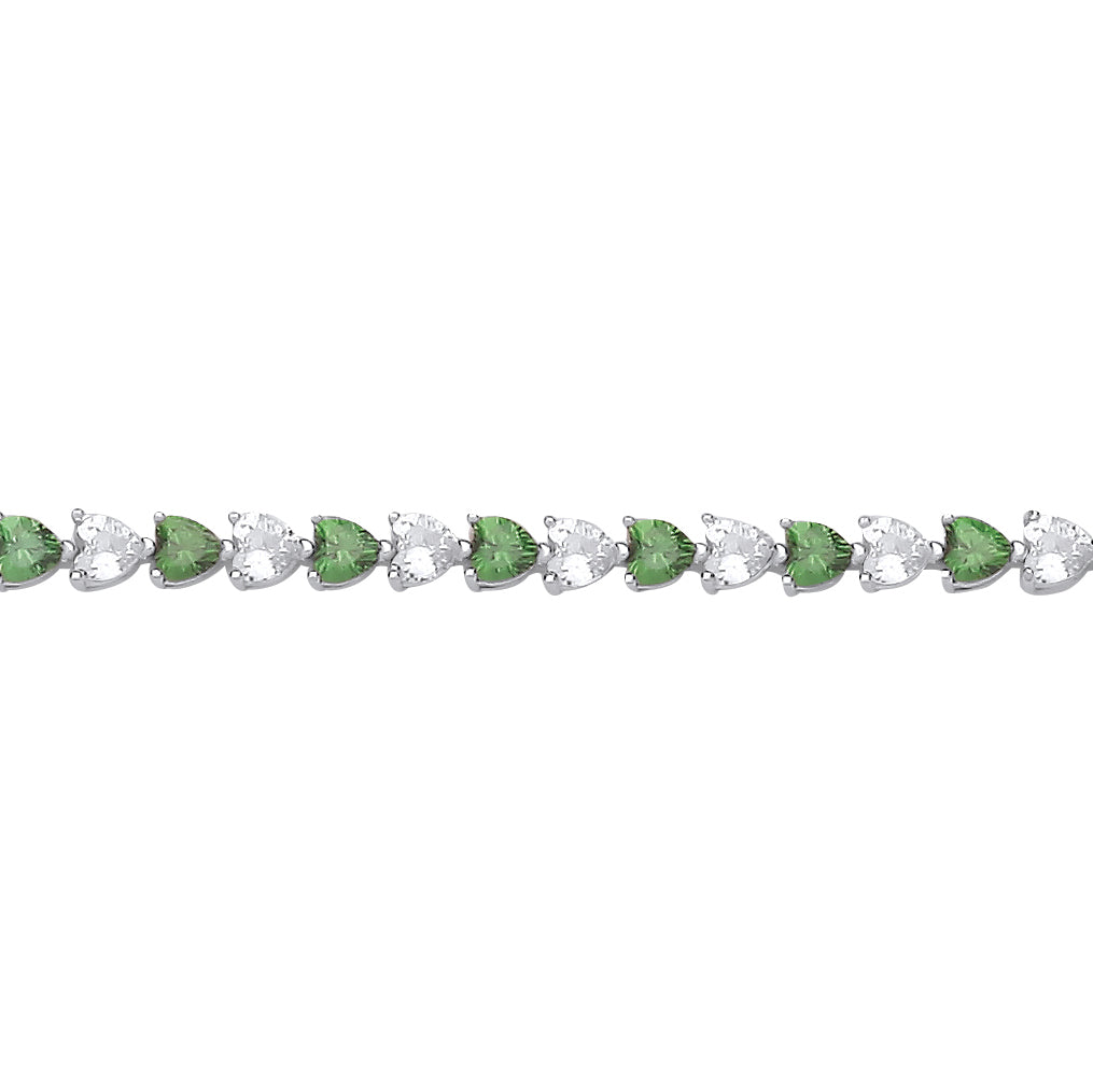 Silver  Green Heart CZ Eternity Tennis Bracelet 3mm 7.5" - GVB587EM