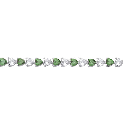 Silver  Green Heart CZ Eternity Tennis Bracelet 3mm 7.5" - GVB587EM
