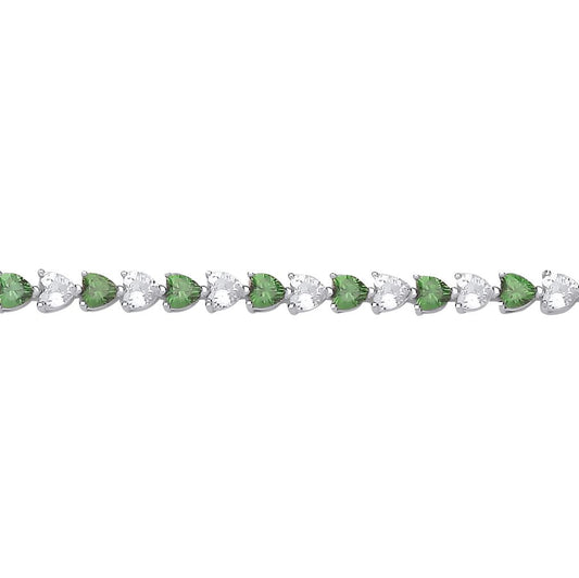 Silver  Green Heart CZ Eternity Tennis Bracelet 3mm 7.5" - GVB587EM