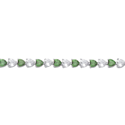 Silver  Green Heart CZ Eternity Tennis Bracelet 3mm 7.5" - GVB587EM