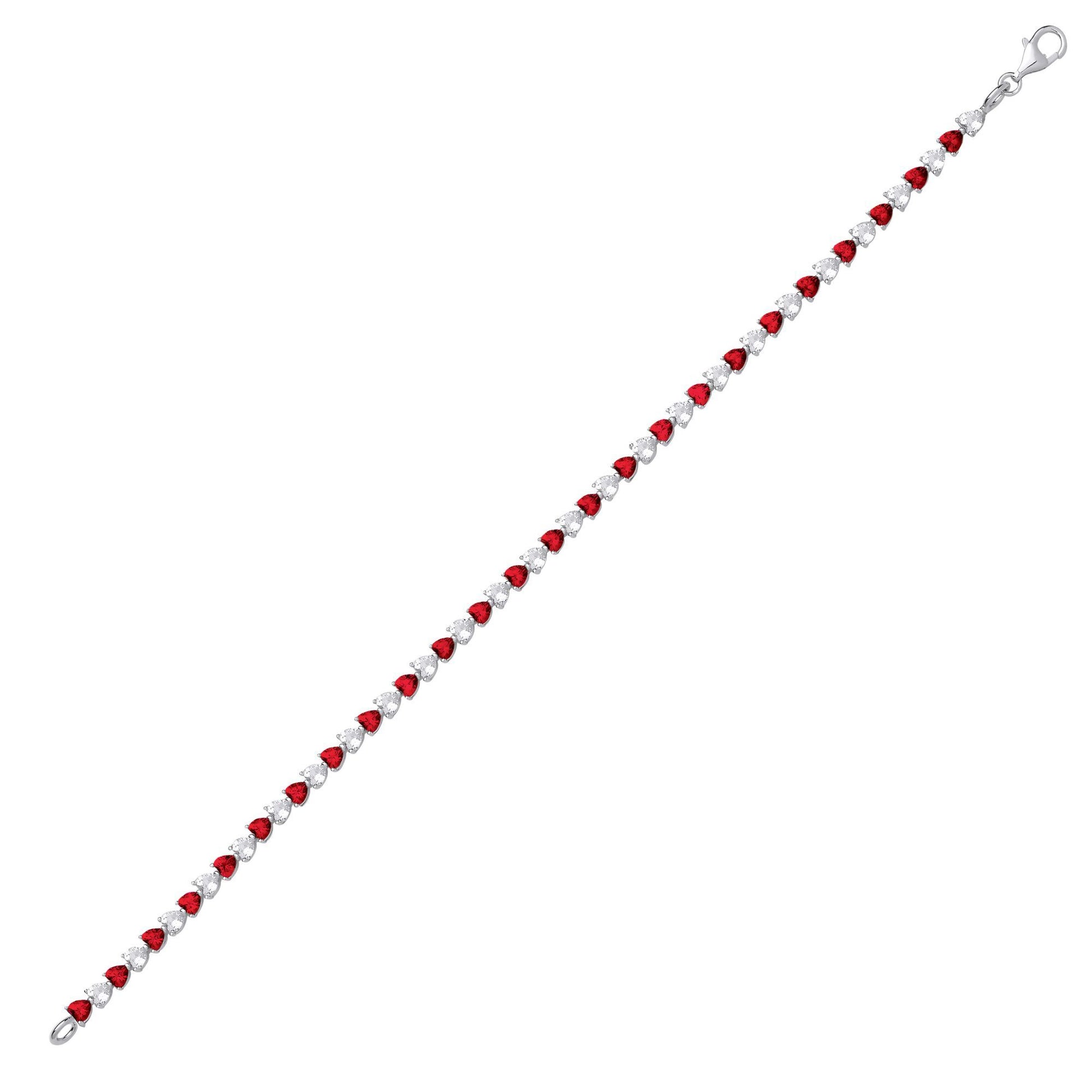 Silver  Red Heart CZ Love Heart Striped Tennis Bracelet - GVB587RU