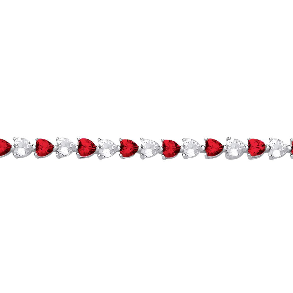 Sterling Silver CZ & Ruby Heart Stone Tennis Bracelet - GVB587RU