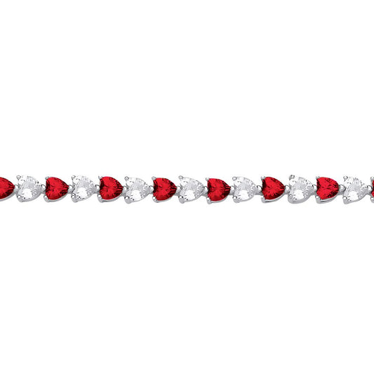 Sterling Silver CZ & Ruby Heart Stone Tennis Bracelet - GVB587RU