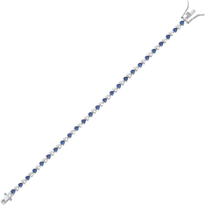 Silver  Blue Heart CZ Eternity Tennis Bracelet 3mm 7.5" - GVB587SAP