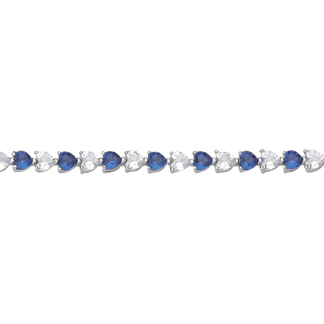 Silver  Blue Heart CZ Eternity Tennis Bracelet 3mm 7.5" - GVB587SAP