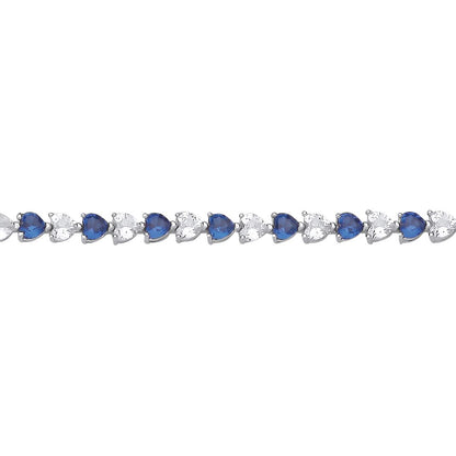 Silver  Blue Heart CZ Eternity Tennis Bracelet 3mm 7.5" - GVB587SAP
