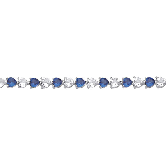 Silver  Blue Heart CZ Eternity Tennis Bracelet 3mm 7.5" - GVB587SAP