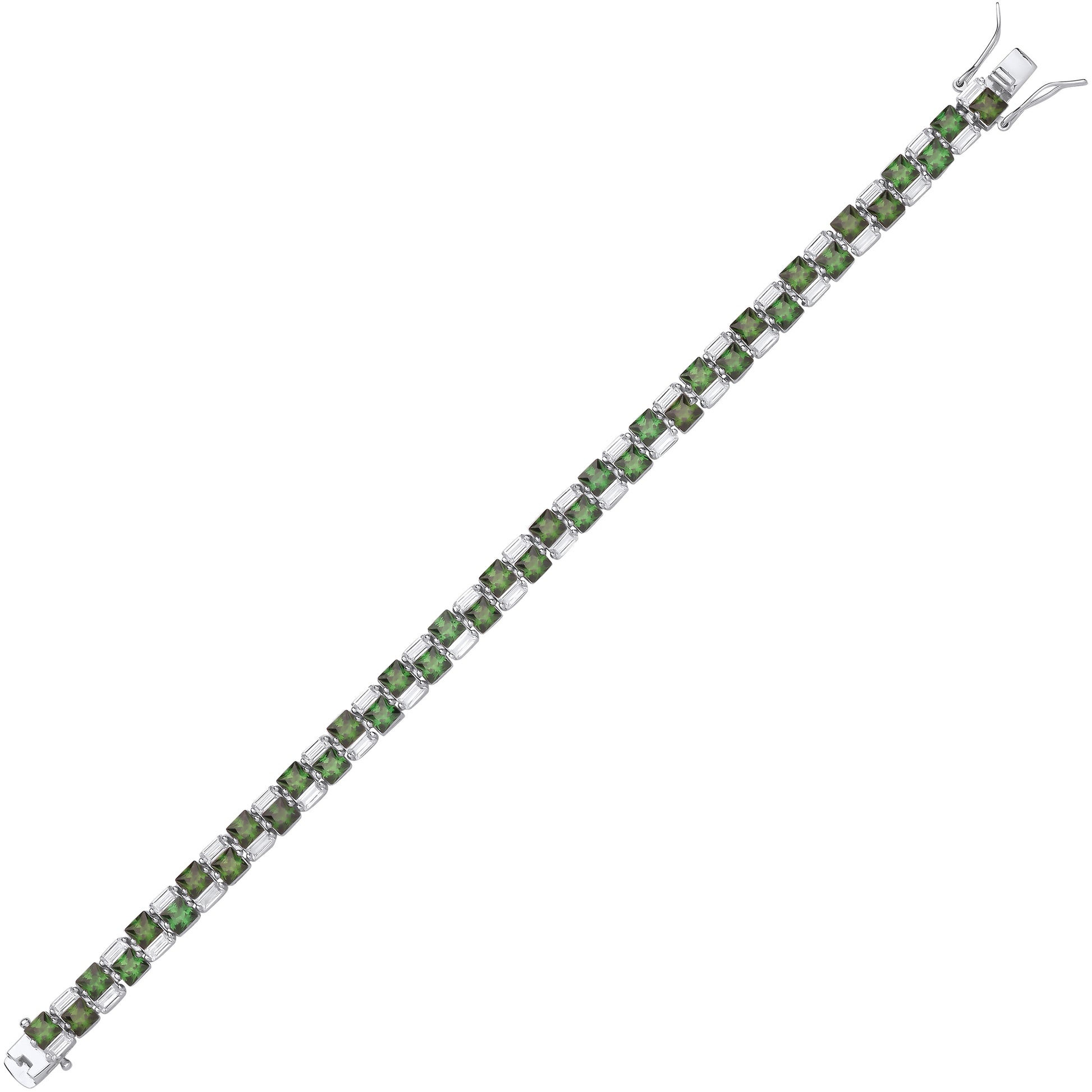 Silver  Green Princess CZ Offset Up Down Tennis Bracelet 6mm 7" - GVB588