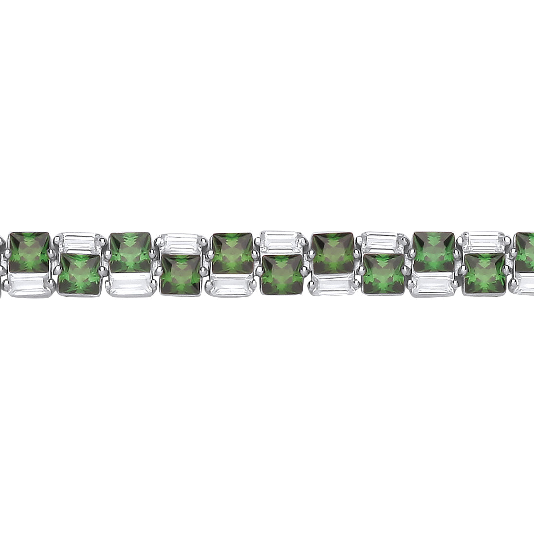 Silver  Green Princess CZ Offset Up Down Tennis Bracelet 6mm 7" - GVB588