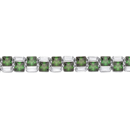 Silver  Green Princess CZ Offset Up Down Tennis Bracelet 6mm 7" - GVB588