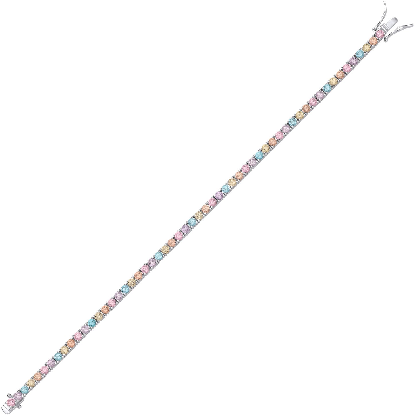 Silver  Pink Blue Peach CZ Pastel Rainbow Tennis Bracelet 7.5" - GVB589
