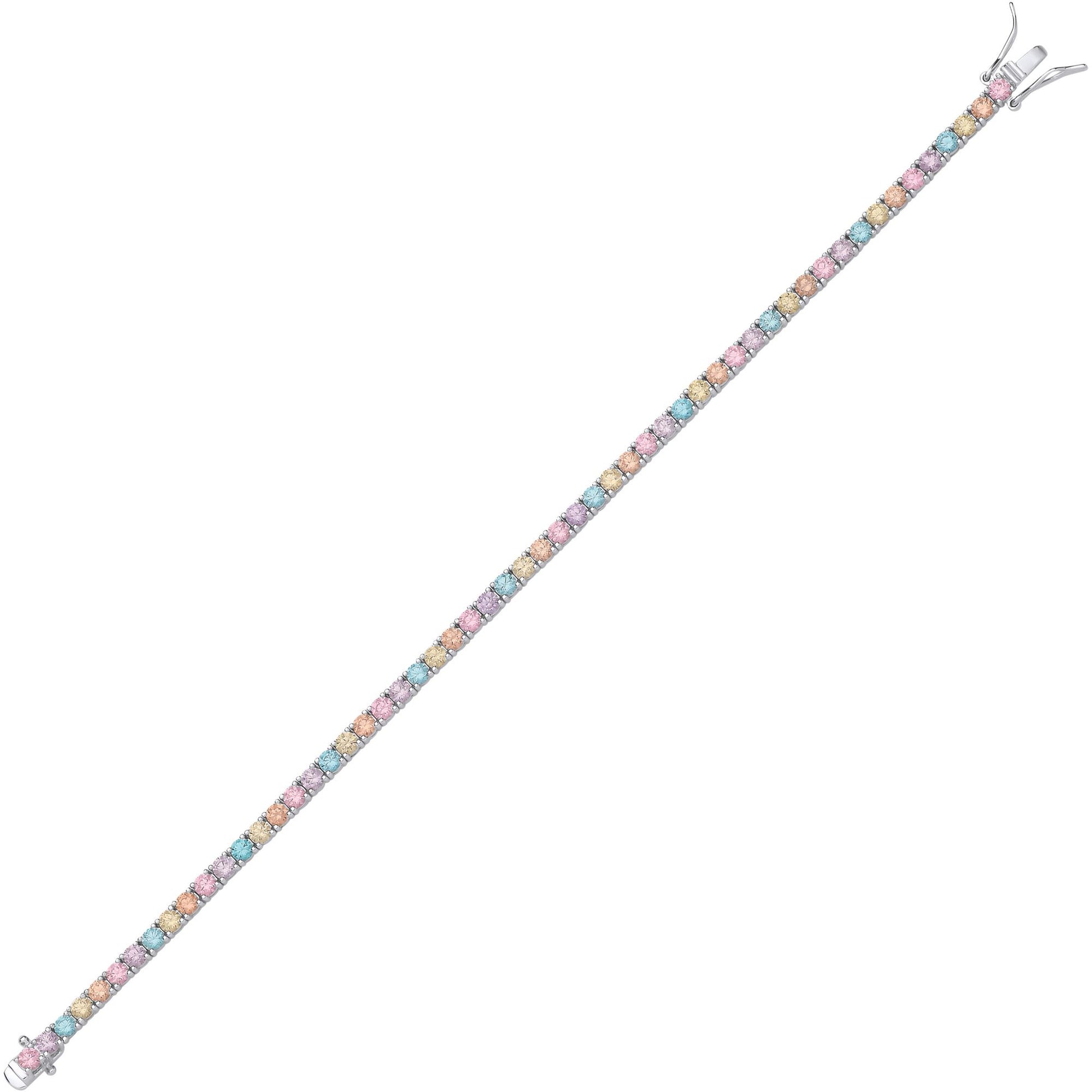 Silver  Pink Blue Peach CZ Pastel Rainbow Tennis Bracelet 7.5" - GVB589