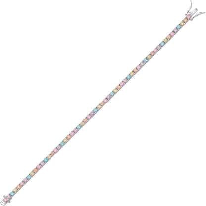 Silver  Pink Blue Peach CZ Pastel Rainbow Tennis Bracelet 7.5" - GVB589