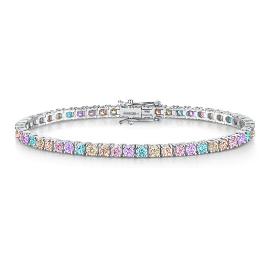 Silver  Aurora Borealis Pastel Rainbow CZ Tennis Bracelet 3mm 7" - GVB589