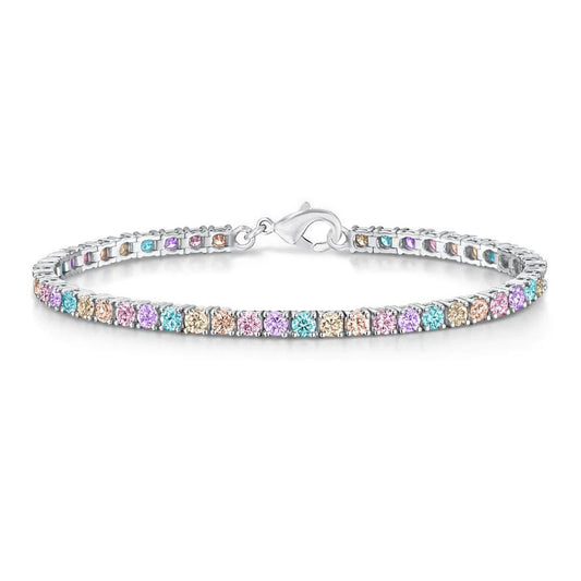 Silver  Pink Blue Peach CZ Pastel Rainbow Tennis Bracelet 7.5" - GVB589