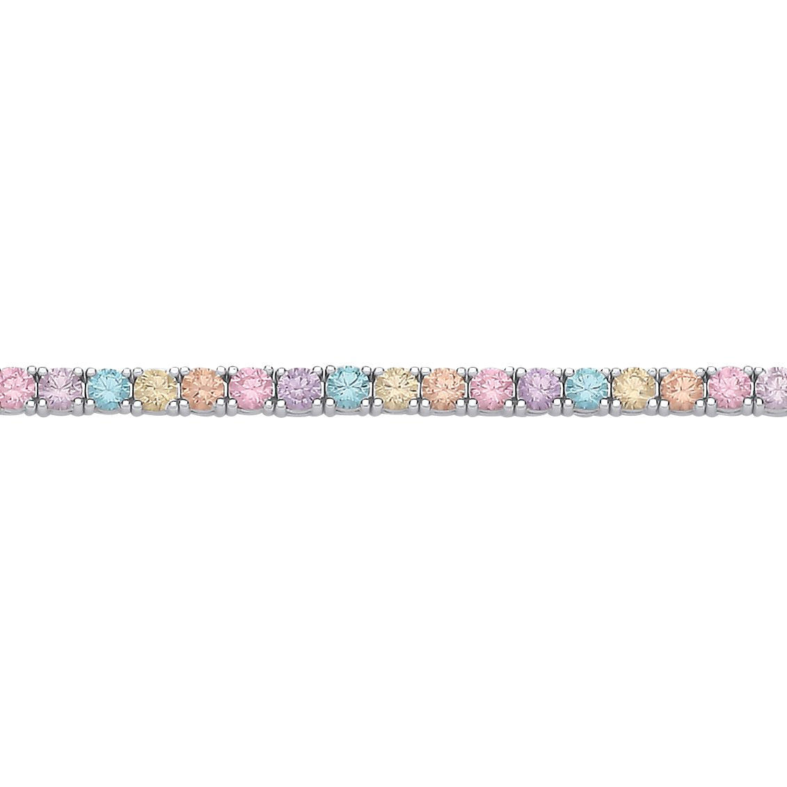 Silver  Pink Blue Peach CZ Pastel Rainbow Tennis Bracelet 7.5" - GVB589
