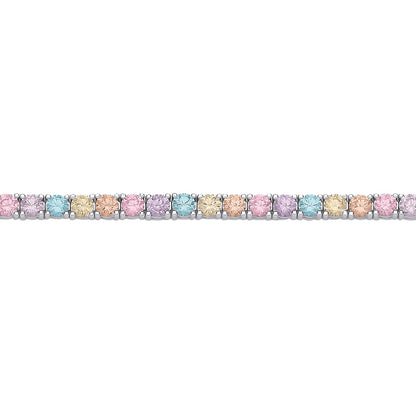 Silver  Pink Blue Peach CZ Pastel Rainbow Tennis Bracelet 7.5" - GVB589