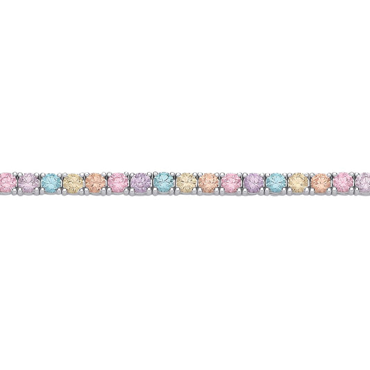 Silver  Pink Blue Peach CZ Pastel Rainbow Tennis Bracelet 7.5" - GVB589