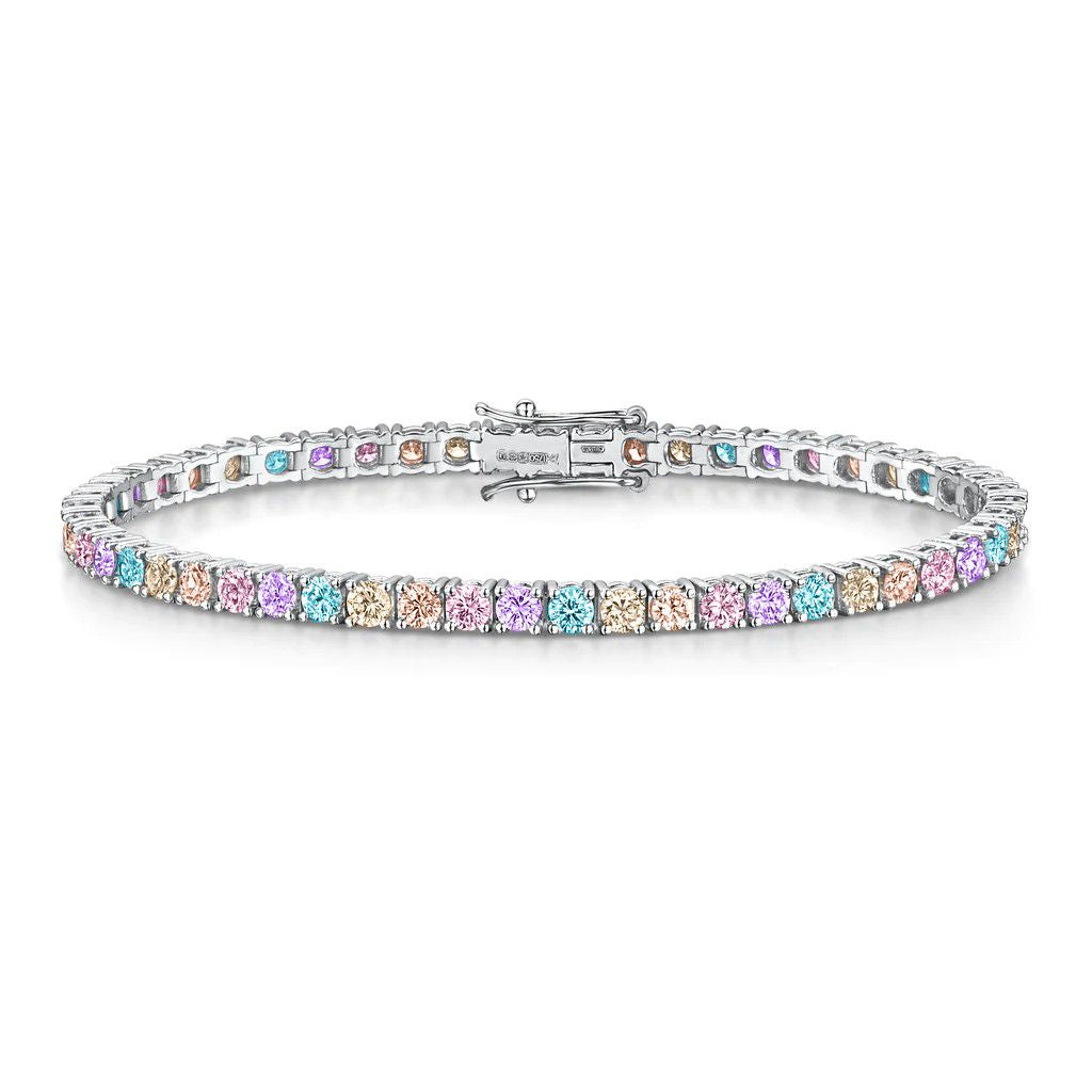 Silver  Pink Blue Peach CZ Pastel Rainbow Tennis Bracelet 7.5" - GVB589