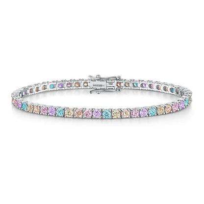 Silver  Pink Blue Peach CZ Pastel Rainbow Tennis Bracelet 7.5" - GVB589